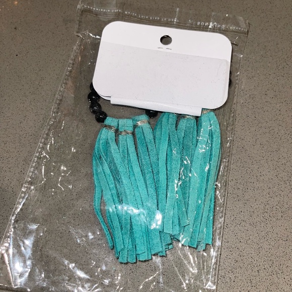 NWT Crazy train turquoise fringe leather bead earrings - Picture 4 of 6